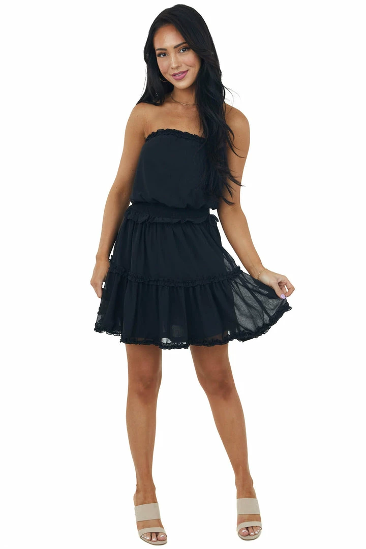 She + Sky Black Strapless Frill Tiered Mini Dress 5 She + Sky Black Strapless Frill Tiered Mini Dress