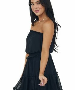 She + Sky Black Strapless Frill Tiered Mini Dress 11 She + Sky Black Strapless Frill Tiered Mini Dress