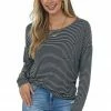 HYFVE Black Striped Drop Shoulder Chest Pocket Top Tops