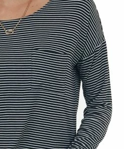 HYFVE Black Striped Drop Shoulder Chest Pocket Top Tops
