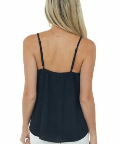 She + Sky Black Surplice Adjustable Strap Cami Blouse 12 She + Sky Black Surplice Adjustable Strap Cami Blouse
