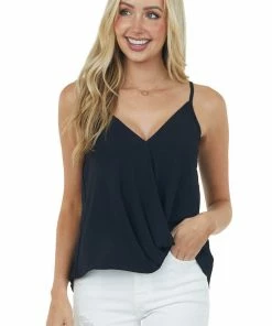 She + Sky Black Surplice Adjustable Strap Cami Blouse