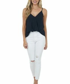 She + Sky Black Surplice Adjustable Strap Cami Blouse 10 She + Sky Black Surplice Adjustable Strap Cami Blouse