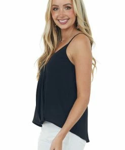 She + Sky Black Surplice Adjustable Strap Cami Blouse 11 She + Sky Black Surplice Adjustable Strap Cami Blouse