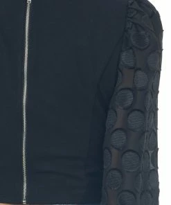 Flying Tomato Black Sweetheart Neck Textured Sleeve Crop Top