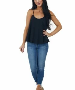 She + Sky Tops Black Textured Scoop Neck Swing Cami Blouse 10 She + Sky Tops Black Textured Scoop Neck Swing Cami Blouse