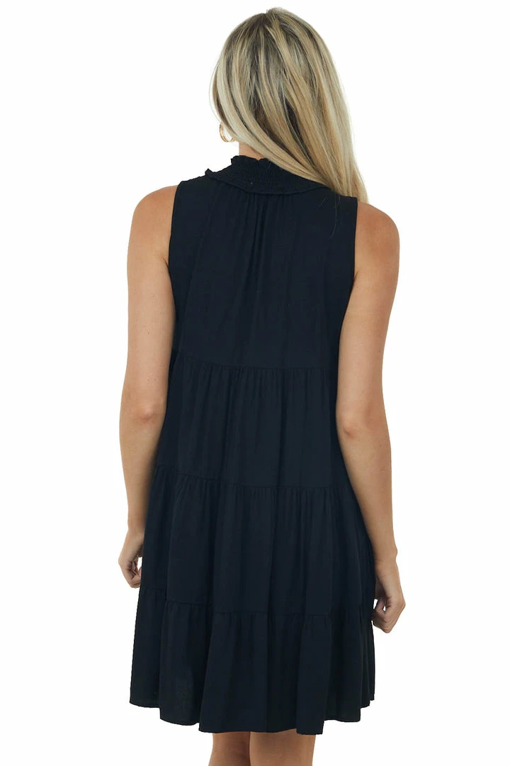 Miss Sparkling Black Tiered Smocked Halter Neck Short Dress 7 Miss Sparkling Black Tiered Smocked Halter Neck Short Dress