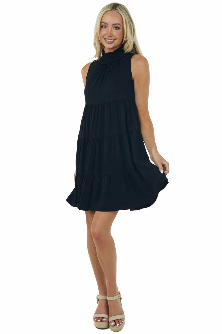 Miss Sparkling Black Tiered Smocked Halter Neck Short Dress 5 Miss Sparkling Black Tiered Smocked Halter Neck Short Dress