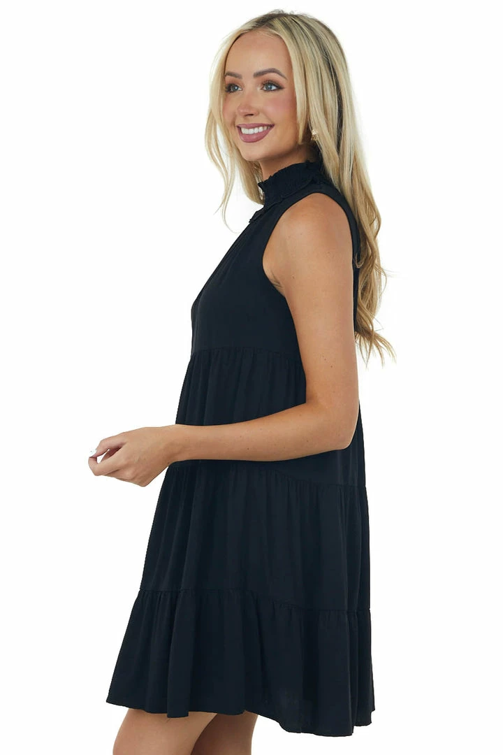 Miss Sparkling Black Tiered Smocked Halter Neck Short Dress 6 Miss Sparkling Black Tiered Smocked Halter Neck Short Dress