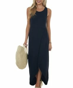 HEIMISH Black Tulip Hem Wrap Maxi Knit Dress Dresses