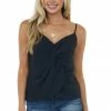 La Miel Tops Black Twist Front Adjustable Strap Woven Cami