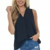 Staccato Black V Neck Sleeveless Textured Blouse