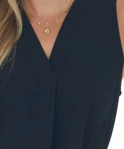 Staccato Black V Neck Sleeveless Textured Blouse