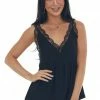 Umgee Black V Neck Tank Top With Crochet Lace Trim Tops