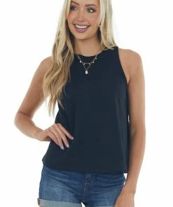 HYFVE Black Vintage Wash Crew Neck Knit Tank Top Tops