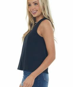 HYFVE Black Vintage Wash Crew Neck Knit Tank Top Tops