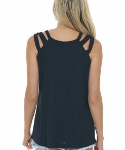 Urban Chic Black Waffle Knit Tank Top With Criss Cross Straps Tops 12 Urban Chic Black Waffle Knit Tank Top With Criss Cross Straps Tops