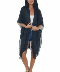 Fashion City Black 'Bride Tribe' Metallic Foil Kimono