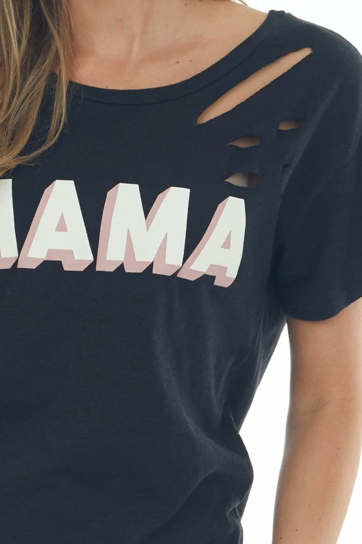 BiBi Tops Black 'Mama' Graphic Tee With Laser Cut Outs 10 BiBi Tops Black 'Mama' Graphic Tee With Laser Cut Outs