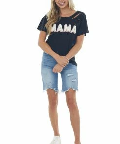 BiBi Tops Black 'Mama' Graphic Tee With Laser Cut Outs 14 BiBi Tops Black 'Mama' Graphic Tee With Laser Cut Outs