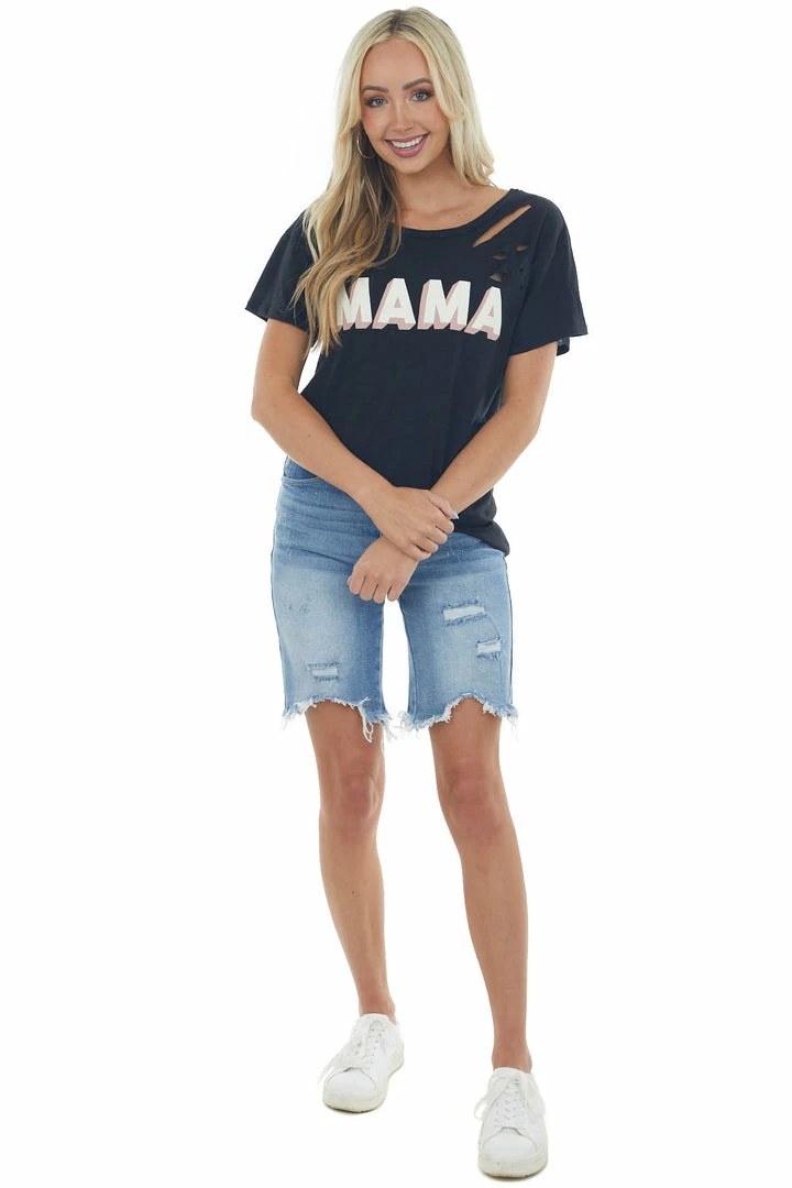 BiBi Tops Black 'Mama' Graphic Tee With Laser Cut Outs 7 BiBi Tops Black 'Mama' Graphic Tee With Laser Cut Outs