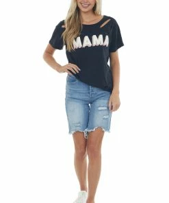 BiBi Tops Black 'Mama' Graphic Tee With Laser Cut Outs 13 BiBi Tops Black 'Mama' Graphic Tee With Laser Cut Outs