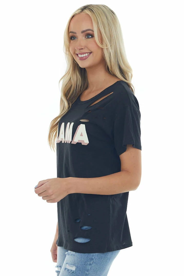 BiBi Tops Black 'Mama' Graphic Tee With Laser Cut Outs 8 BiBi Tops Black 'Mama' Graphic Tee With Laser Cut Outs