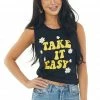 Blume+Co Black 'Take It Easy' Daisy Graphic Tank Top
