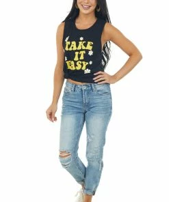 Blume+Co Black 'Take It Easy' Daisy Graphic Tank Top