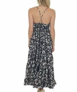 Davi & Dani Dresses Black And Blush Floral Sleeveless Maxi Dress