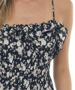Davi & Dani Dresses Black And Blush Floral Sleeveless Maxi Dress