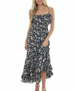 Davi & Dani Dresses Black And Blush Floral Sleeveless Maxi Dress
