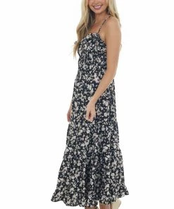 Davi & Dani Dresses Black And Blush Floral Sleeveless Maxi Dress