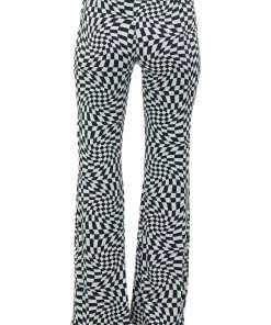 ADORA Bottoms Black And Off White Abstract Checkered Print Pants