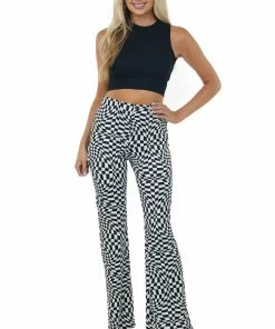 ADORA Bottoms Black And Off White Abstract Checkered Print Pants