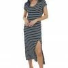 HESED Dresses Black And Pearl Striped Side Slit Midi Dress 1 HESED Dresses Black And Pearl Striped Side Slit Midi Dress