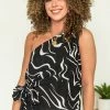 Lush Clothing Black Abstract Print Overlay One Shoulder Blouse