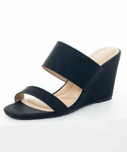 Chinese Laundry Black Double Strap Slip On Cushioned Wedges