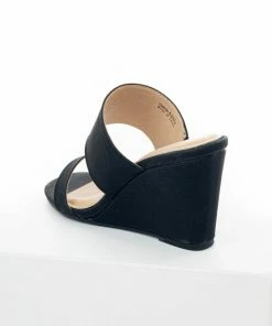 Chinese Laundry Black Double Strap Slip On Cushioned Wedges