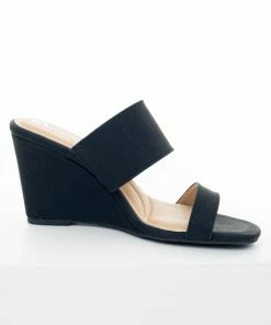 Chinese Laundry Black Double Strap Slip On Cushioned Wedges