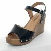FORTUNE DYNAMIC Black Faux Leather Clog Style Wedges With Buckle
