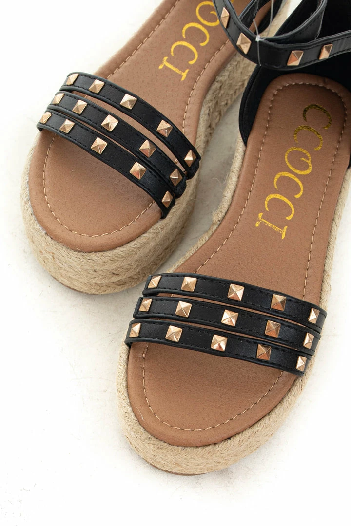 CCOCCI Black Faux Leather Espadrille Platform Sandals 8 CCOCCI Black Faux Leather Espadrille Platform Sandals