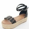 CCOCCI Black Faux Leather Espadrille Platform Sandals
