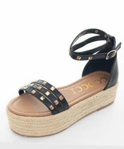 CCOCCI Black Faux Leather Espadrille Platform Sandals
