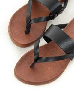 MIA Black Faux Leather Strappy Flat Thong Sandals Shoes