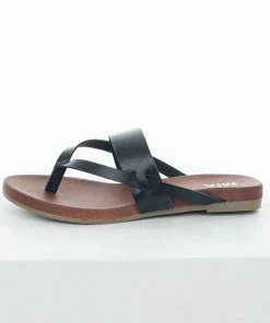 MIA Black Faux Leather Strappy Flat Thong Sandals Shoes