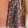Ces Femme Black Floral Smocked Waist Flowy Leg Pants