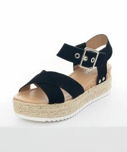 FORTUNE DYNAMIC Black Platform Espadrille Sandals With Buckle