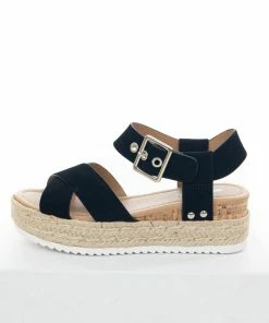FORTUNE DYNAMIC Black Platform Espadrille Sandals With Buckle
