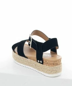 FORTUNE DYNAMIC Black Platform Espadrille Sandals With Buckle